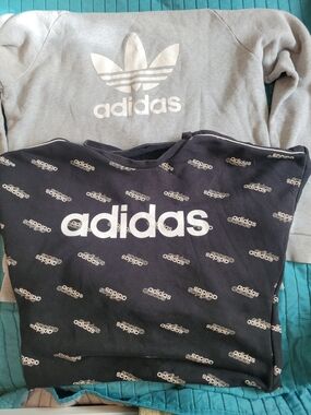 adidas Grey & Black Logo Crewneck Sweatshirt Duo
